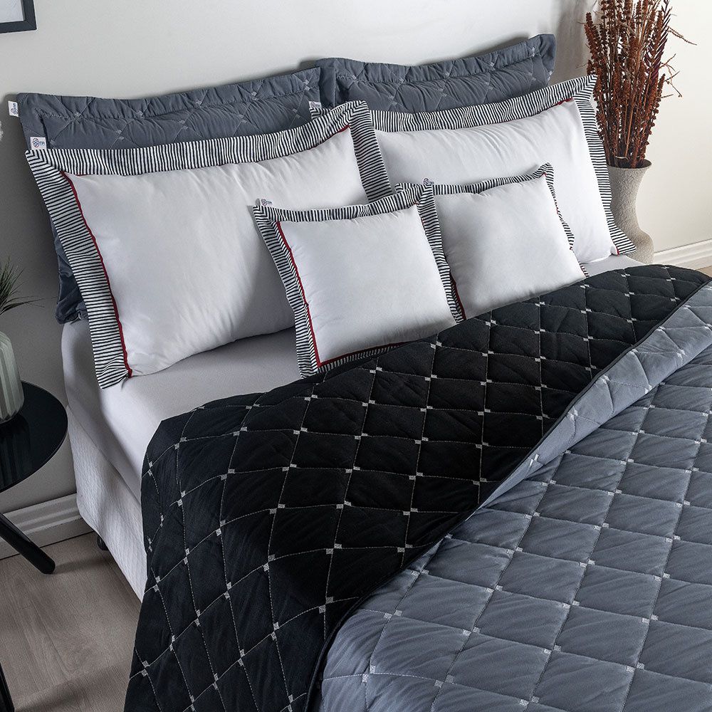 Kit Cobre Leito Dupla Face Casal Padrão Bordado Renove Hipercal 400 Fios