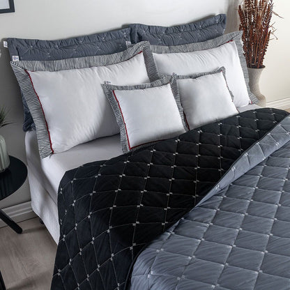 Kit Cobre Leito Dupla Face Casal Queen Bordado Renove Hipercal 400 Fios