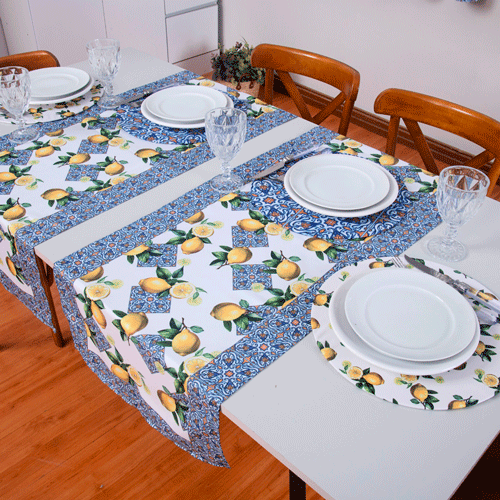 Caminho de Mesa Estampado Allegra 1 Peça 1,25m x 43cm 100% Poliéster - Limão