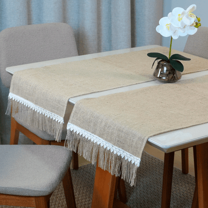 Caminho Trilho de Mesa 1 Peça Decorê 1.30m x 46cm Tecido 75% Juta / 25% Malva