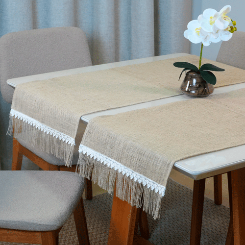 Caminho Trilho de Mesa 1 Peça Decorê 1.30m x 46cm Tecido 75% Juta / 25% Malva