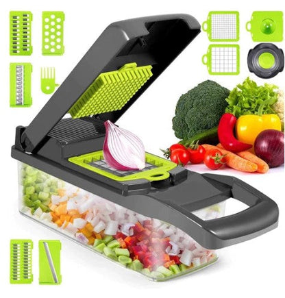 Cortador e Fatiador Premium 14 acessórios + Brinde 6 Tampas de Silicone