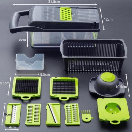 Cortador e Fatiador Premium 14 acessórios + Brinde 6 Tampas de Silicone