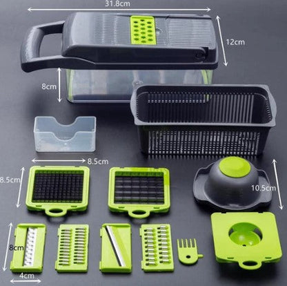 Cortador e Fatiador Premium 14 acessórios + Brinde 6 Tampas de Silicone
